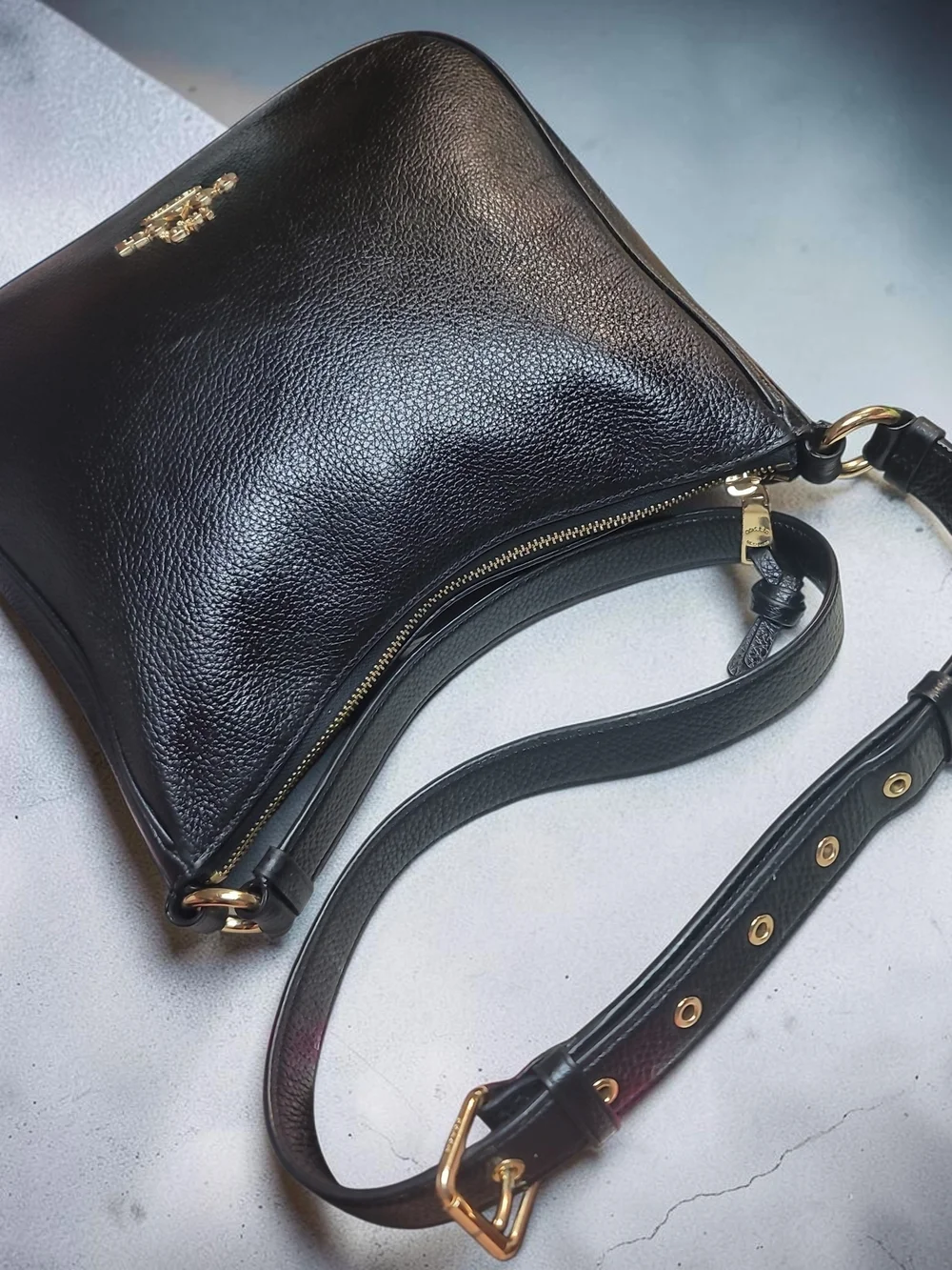 COACH Ellie File Black Pebbled Leather Crossbody Shoulder Bag EUC